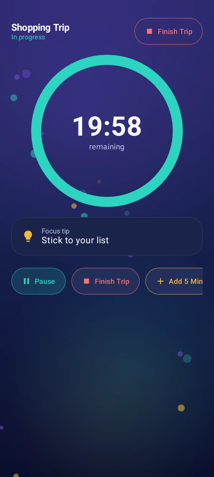 Shop Timer active trip screen